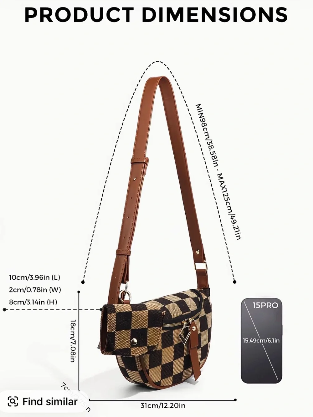 Checkerboard Crescent Crossbody Bag